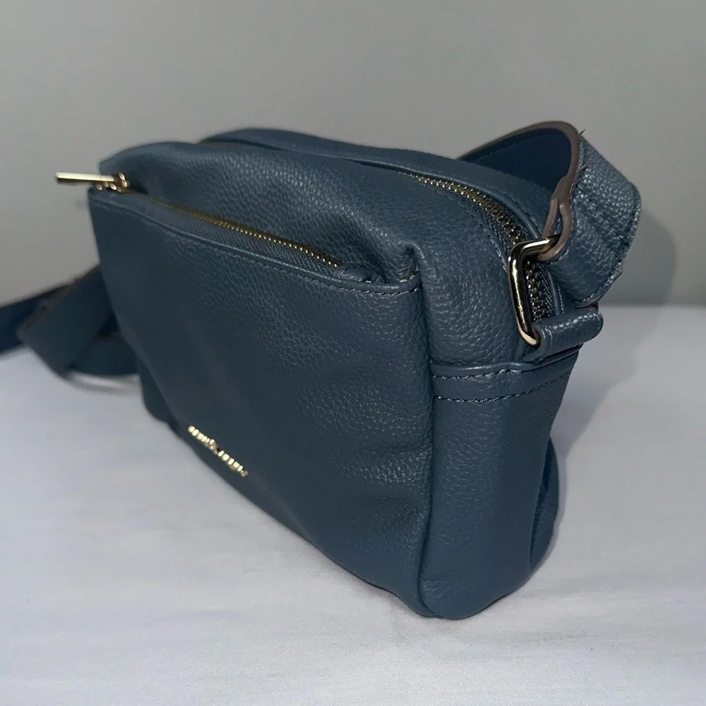 Nanette Lepore Riya Camera Bag Pebbled Vegan Leather Crossbody Deep Dusty Blue